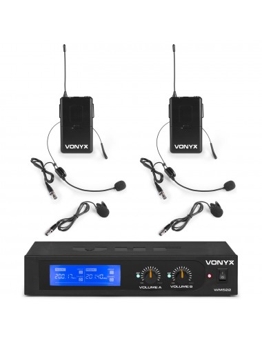 Dual Wireless Bodypack VHF 2 Channel Microphone set Vonyx WM522B - 1
