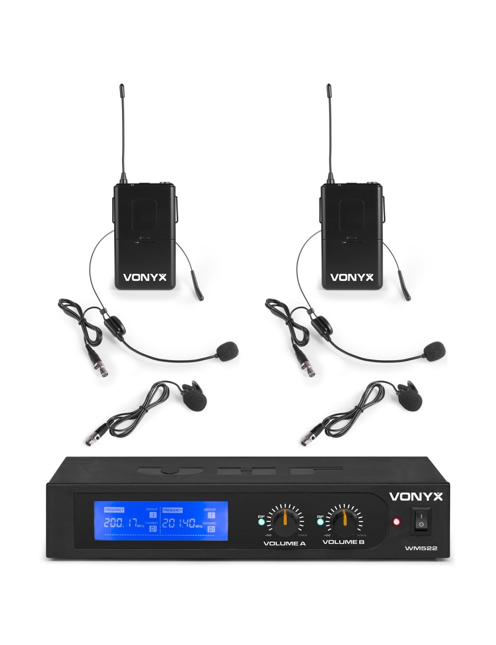 Διπλό Ασύρματο set Μικροφώνων Bodypack VHF 2 Καναλιών Vonyx WM522B - 1