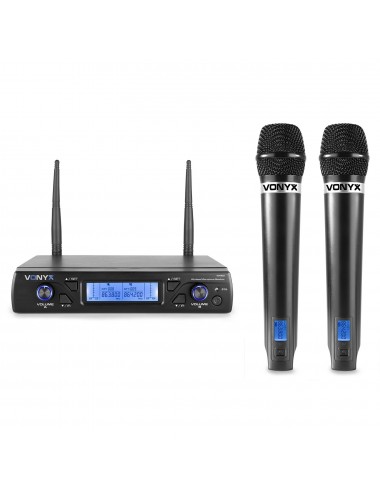 Dual Wireless Set of Handheld Microphones UHF 16 Channels Vonyx WM62 - 1