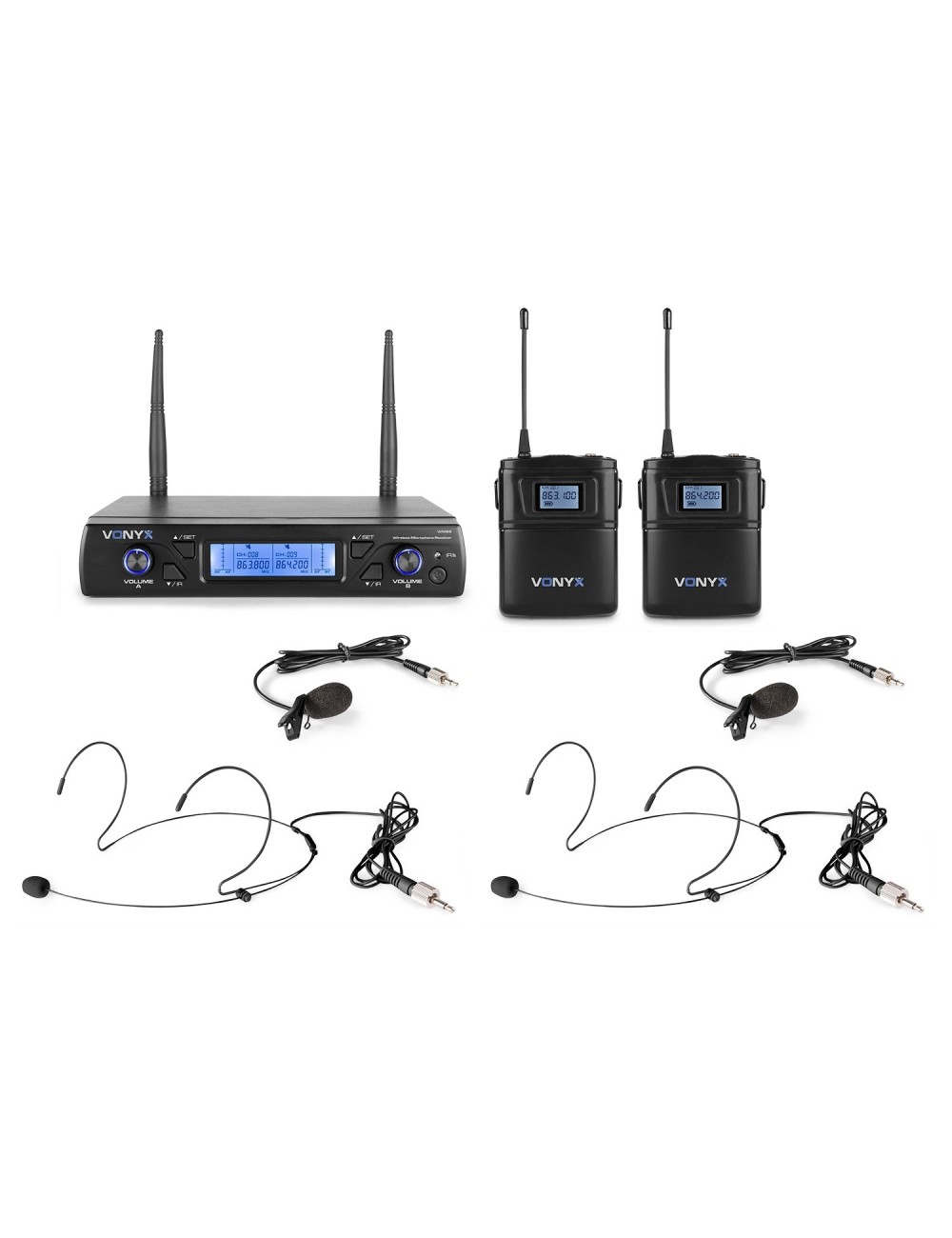 Διπλό Ασύρματο Set Μικροφώνων Bodypack UHF 16 Καναλιών Vonyx WM62B - 1