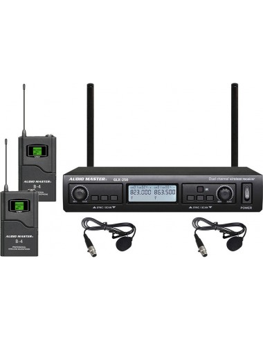 Διπλό Ασύρματο Set Μικροφώνων Πέτου UHF Audio Master GLX250-BB - 1