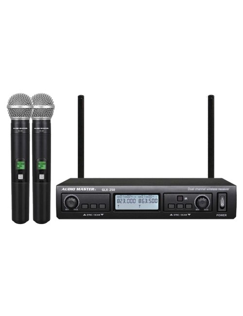 Dual Wireless Set of Microphones Bodypack UHF Audio Master GLX250-HH - 1