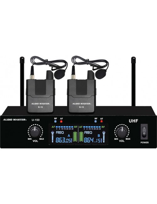 Dual Wireless Lapel Microphone Set UHF Audio Master U150-BB - 1