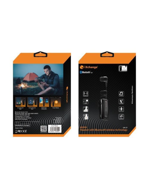 iXchange UA27 In-ear Bluetooth Handsfree Ακουστικό Πέτου Μαύρο - 1