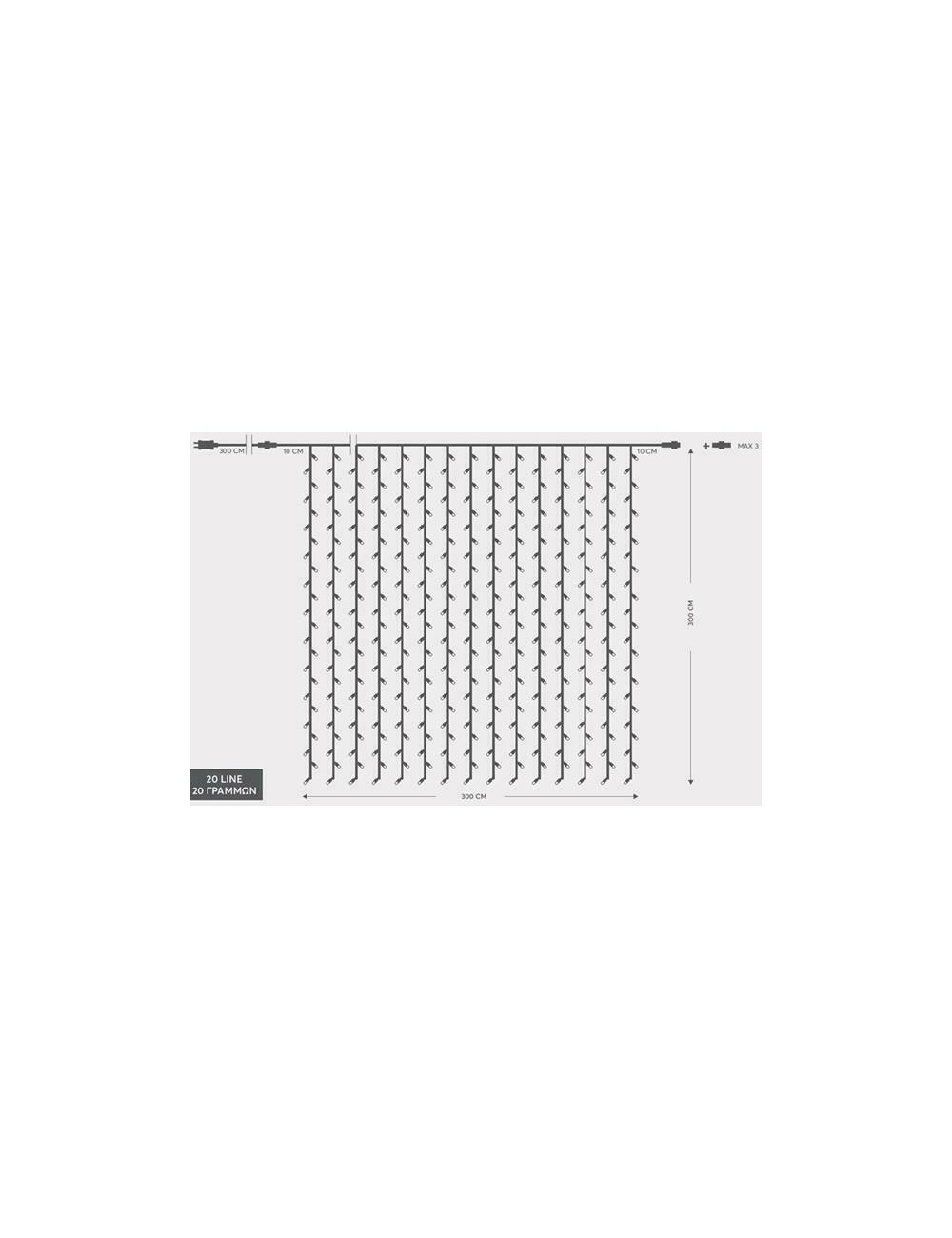 Eurolamp 480 Λαμπάκια LED 3μ. x 300εκ. Ψυχρό Λευκό τύπου Κουρτίνα 600-11379 - 1