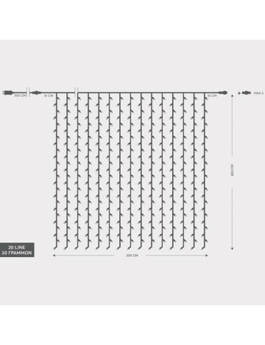 Eurolamp 360 Λαμπάκια LED 2μ. x 200εκ. Θερμό Λευκό τύπου Κουρτίνα 600-11371 - 1