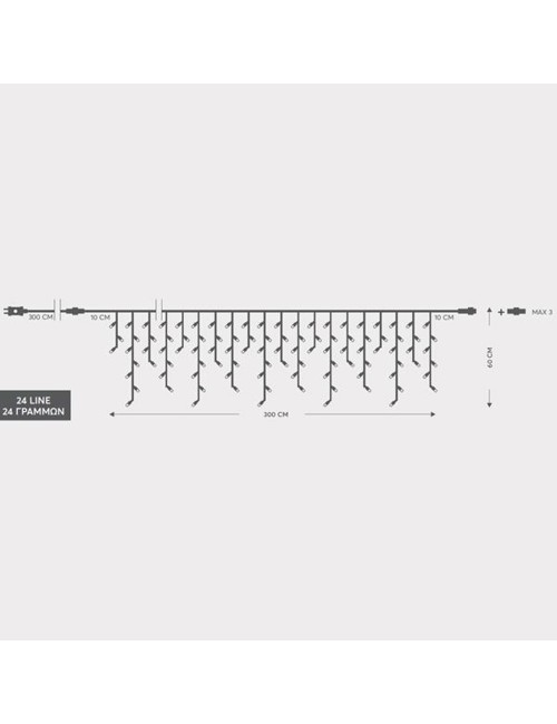 Eurolamp 144 Λαμπάκια LED 3μ. x 60εκ. Θερμό Λευκό τύπου Βροχή 600-06601 - 1